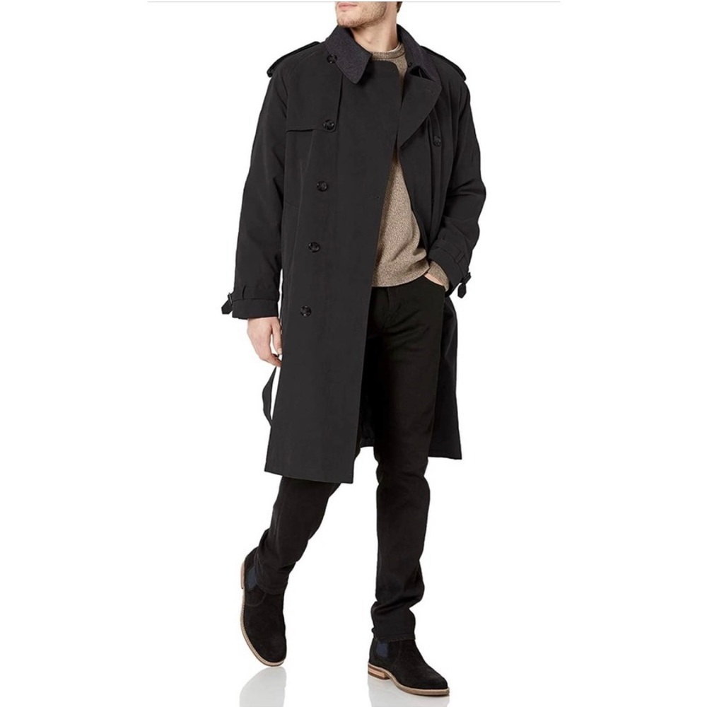 Brand New Black London Fog Iconic Trench Coat Size L - 42R